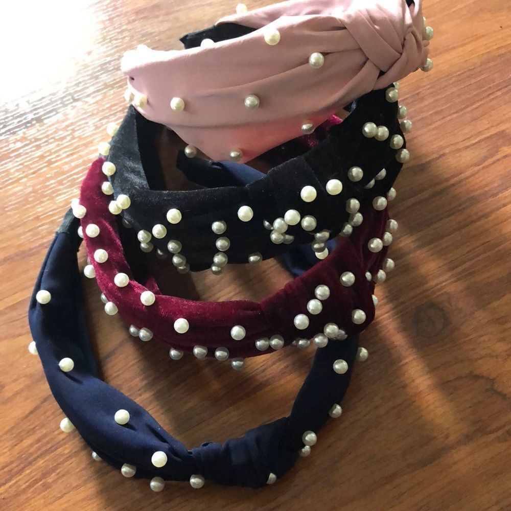 lot of pearl headbands. Velvet and chiffon.